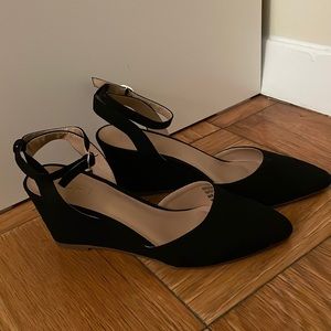 Loft black faux suede wedges